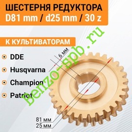 Шестерня редуктора культиватора D=81 mm / вал d=25 mm, 30 зубьев